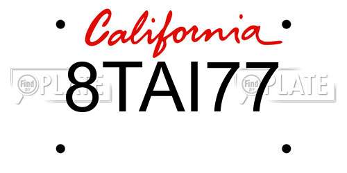 8TAI77 California License Plate