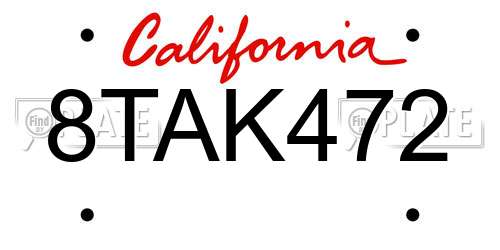 8TAK472 California License Plate