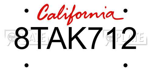 8TAK712 California License Plate