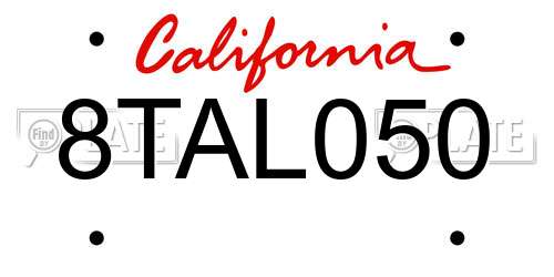 8TAL050 California License Plate