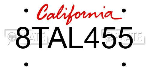 8TAL455 California License Plate