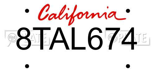 8TAL674 California License Plate