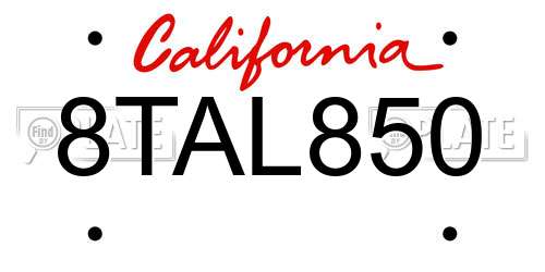 8TAL850 California License Plate