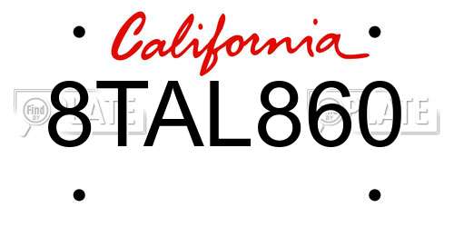 8TAL860 California License Plate