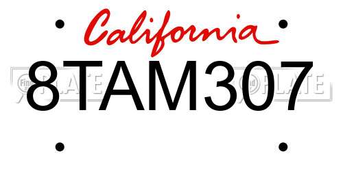 8TAM307 California License Plate