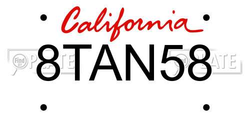8TAN58 California License Plate