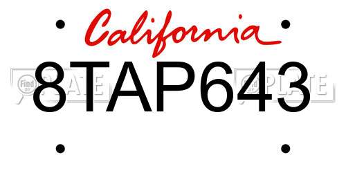 8TAP643 California License Plate