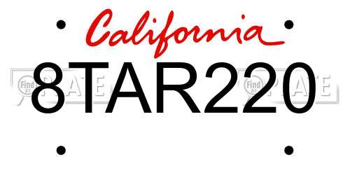 8TAR220 California License Plate
