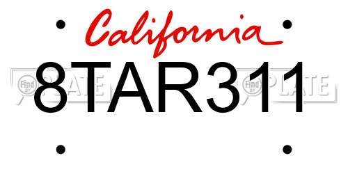 8TAR311 California License Plate