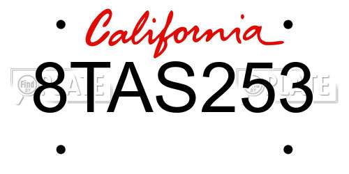 8TAS253 California License Plate