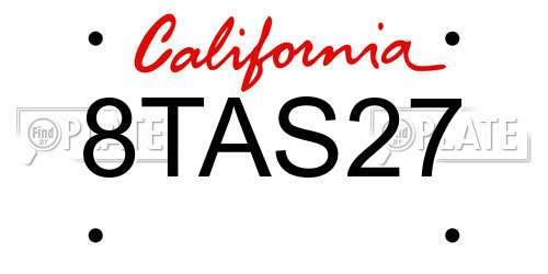 8TAS27 California License Plate