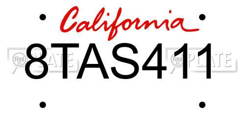 8TAS411 California License Plate