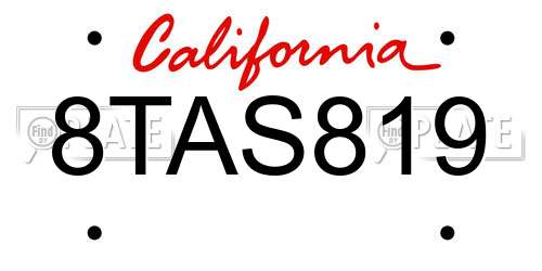 8TAS819 California License Plate