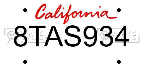 8TAS934 California License Plate