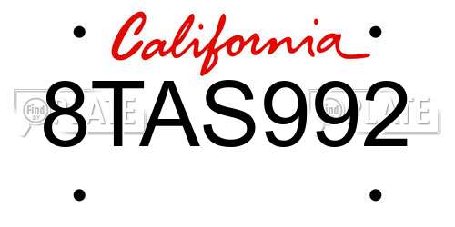 8TAS992 California License Plate