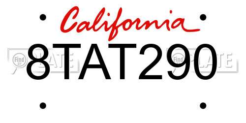8TAT290 California License Plate