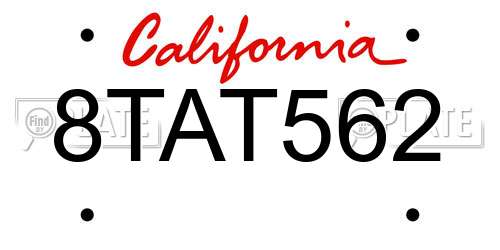 8TAT562 California License Plate