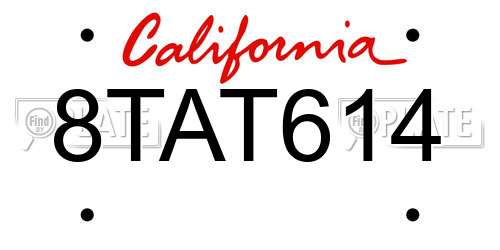 8TAT614 California License Plate