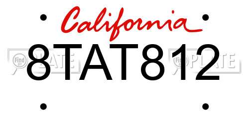 8TAT812 California License Plate