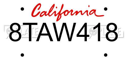8TAW418 California License Plate
