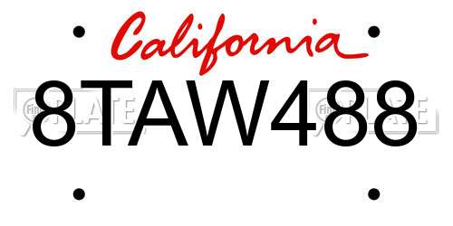 8TAW488 California License Plate