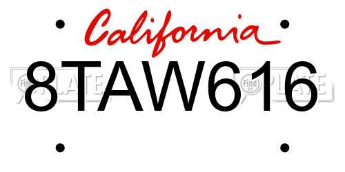 8TAW616 California License Plate