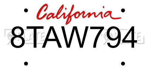 8TAW794 California License Plate