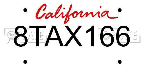 8TAX166 California License Plate
