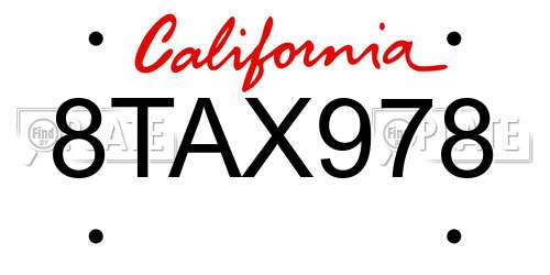 8TAX978 California License Plate