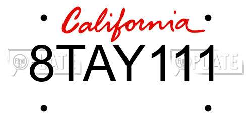 8TAY111 California License Plate
