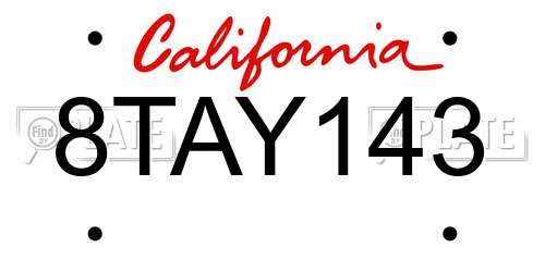 8TAY143 California License Plate