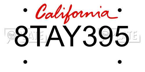 8TAY395 California License Plate
