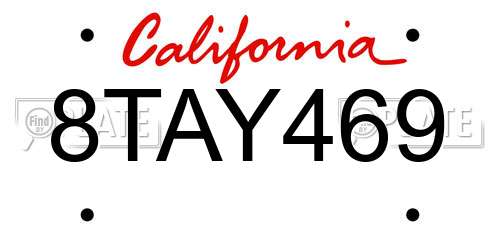 8TAY469 California License Plate