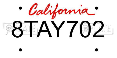 8TAY702 California License Plate