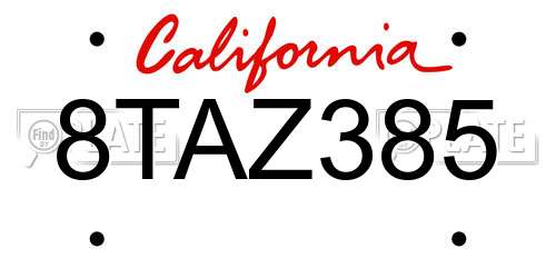 8TAZ385 California License Plate