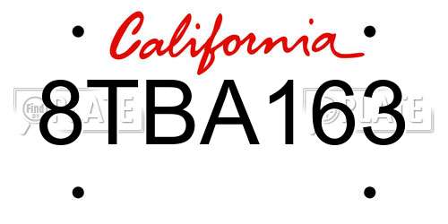 8TBA163 California License Plate
