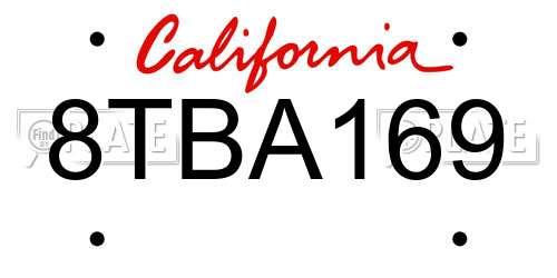 8TBA169 California License Plate
