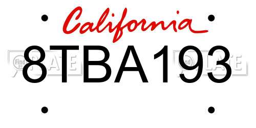 8TBA193 California License Plate