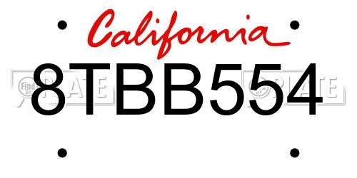 8TBB554 California License Plate