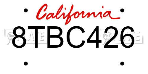8TBC426 California License Plate