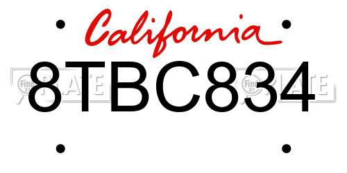 8TBC834 California License Plate