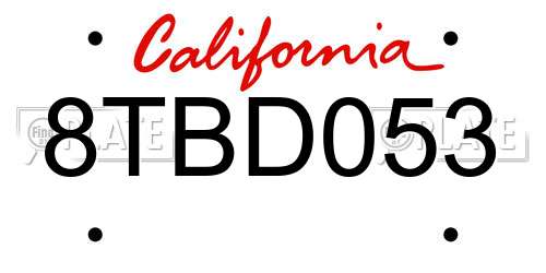 8TBD053 California License Plate