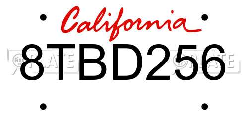 8TBD256 California License Plate