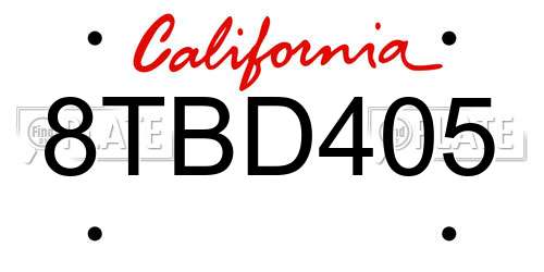 8TBD405 California License Plate