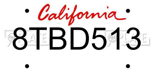 8TBD513 California License Plate