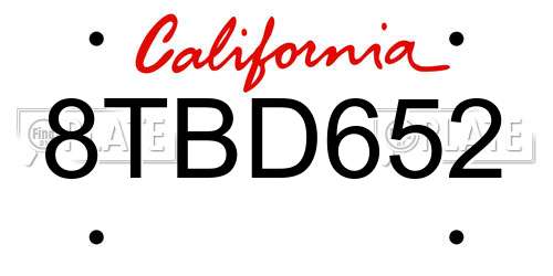 8TBD652 California License Plate