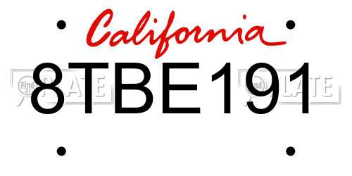 8TBE191 California License Plate