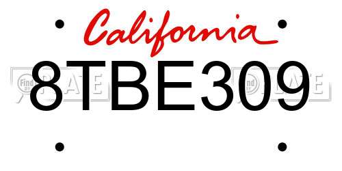8TBE309 California License Plate