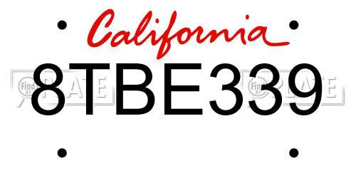 8TBE339 California License Plate