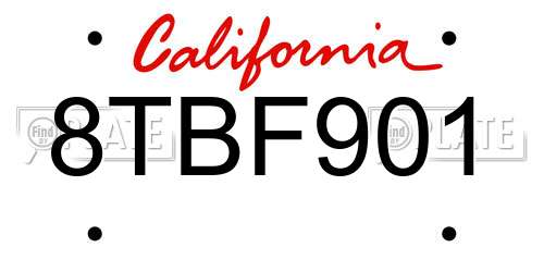 8TBF901 California License Plate